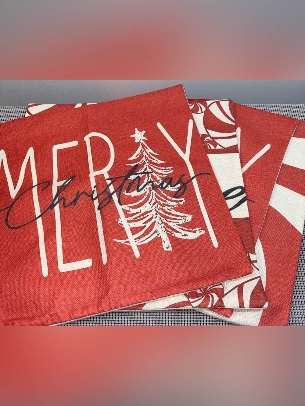 Christmas Pillow Covers Set of 4 Red White Black Merry Believe Holly Jolly 19x19